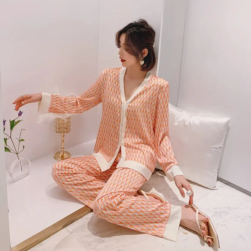 Korean Silk Pajamas Vivid Lilies