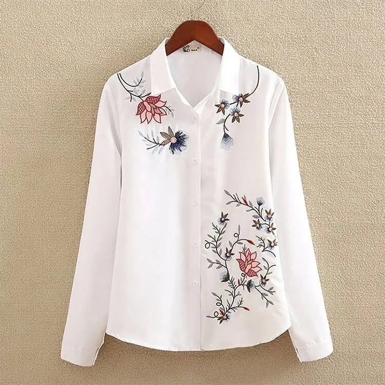 Flower embroidered shirt Vivid Lilies