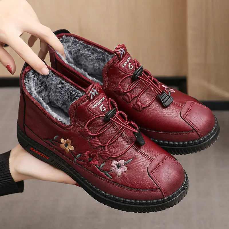 Leather Fur Loafers Vivid Lilies